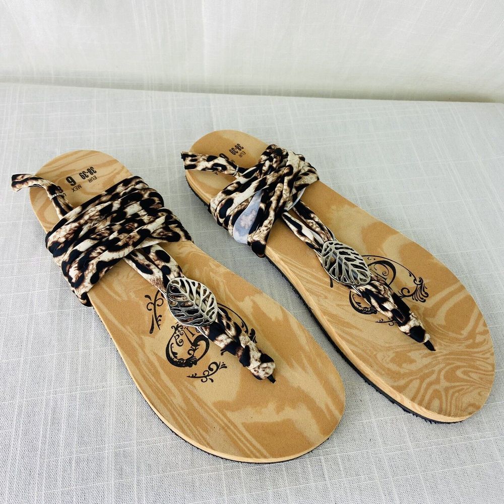 Chula 3 Loop Flat Lace Up‎ Sandals Leopard Interchangeable Laces Womens 8-9 NEW - Picture 2 of 7